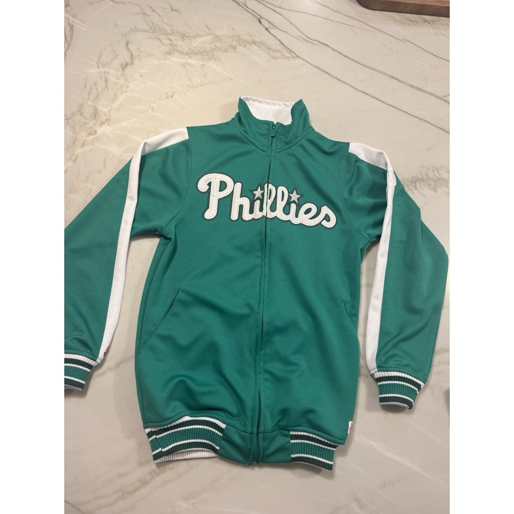 Philadelphia Phillies Stitches Womens Small Green Track Jacket Full Zip MLB Y2K